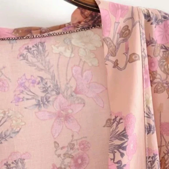 Bohemian Dahlia Floral Print Kimono Mini Dress - Picture 7 of 12